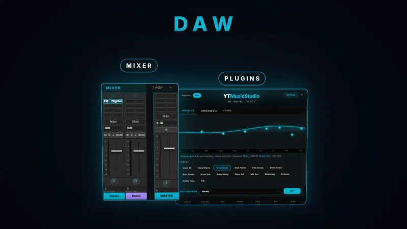 La DAW di YTMusicStudio nel browser, con mixer ed effetti