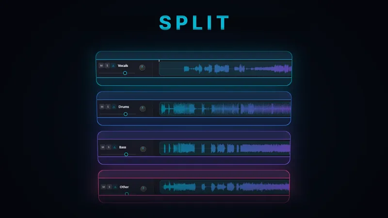 Le quattro tracce separate di un brano in YTMusicStudio: voce, batteria, basso e altro